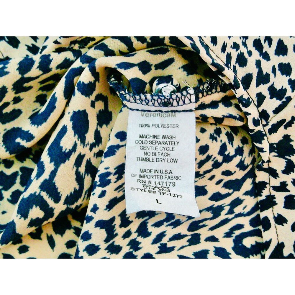 CREAM & BLACK CHEETAH PRINT 3/4 SLEEVE V-NECK BLOUSE. WOMEN'S LARGE - Picture 4 of 4